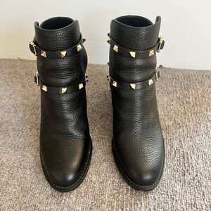 Valentino Black Ankle Boots with Gold Studs